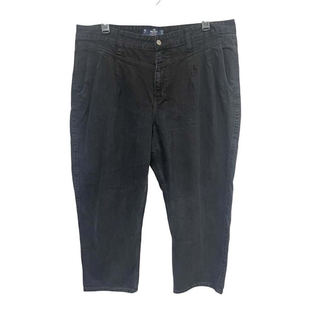 Hollister Women's High-Rise Barrel Leg Jeans Black Denim Size 19R  Y2K‎